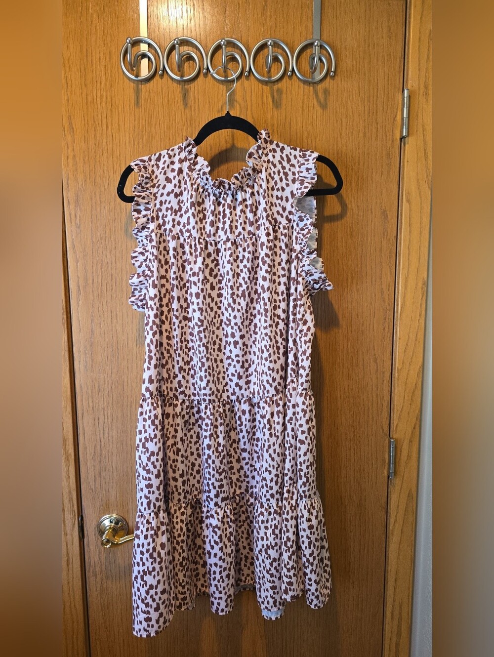 XL Animal Print Tiered Ruffled Trim Above the Knee Dress Excellent Condition